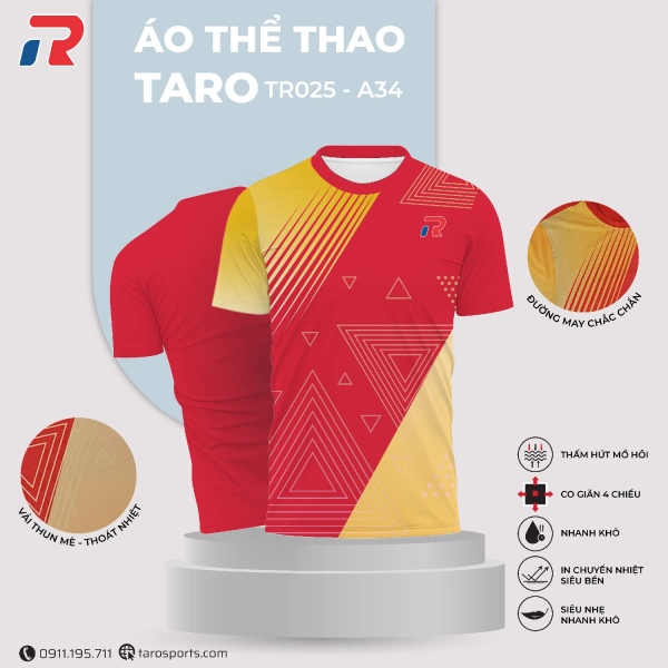 Áo cầu lông Taro TR025-A34 Nam - Đỏ vàng