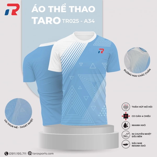 Áo cầu lông Taro TR025-A34 Nữ - Xanh trắng