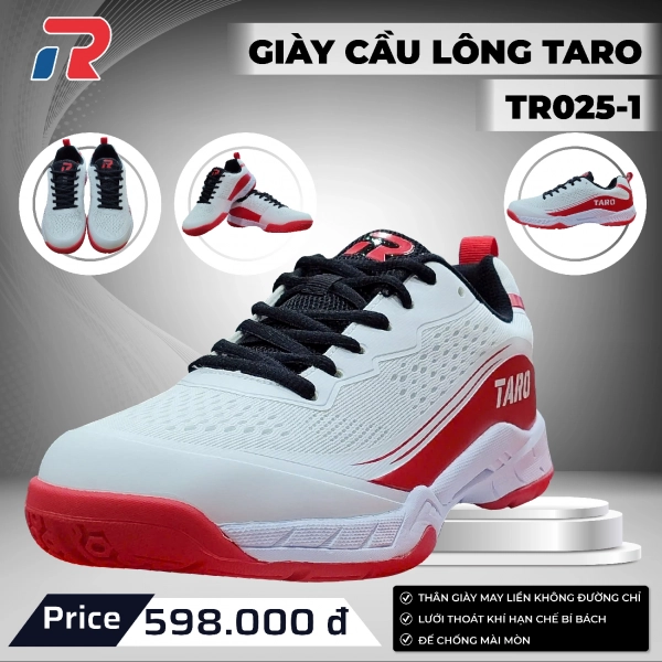 Giày cầu lông Taro TR025-1 - Trắng đỏ