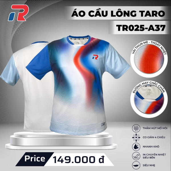 Áo cầu lông Taro TR025-A37 Nữ - Trắng Xanh Biển chính hãng