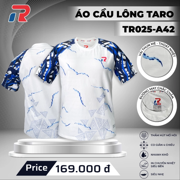 Áo cầu lông Taro TR025-A42 Nam - Trắng